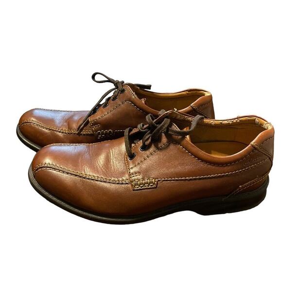 Clarks Mens Brown Leather Colson Over Oxford Dress Casual Sz 12 - Picture 1 of 7